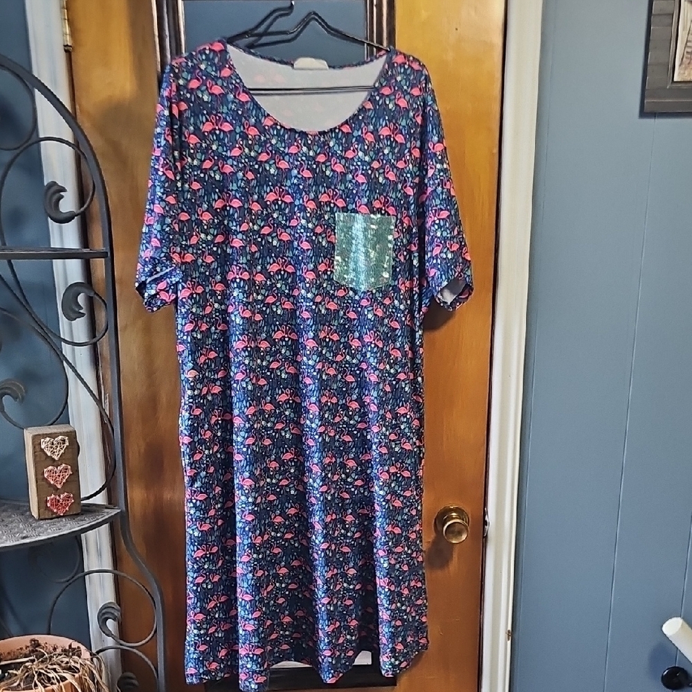 Cheeky's Flamingo Floral Blue and Pink Dress with Pocket